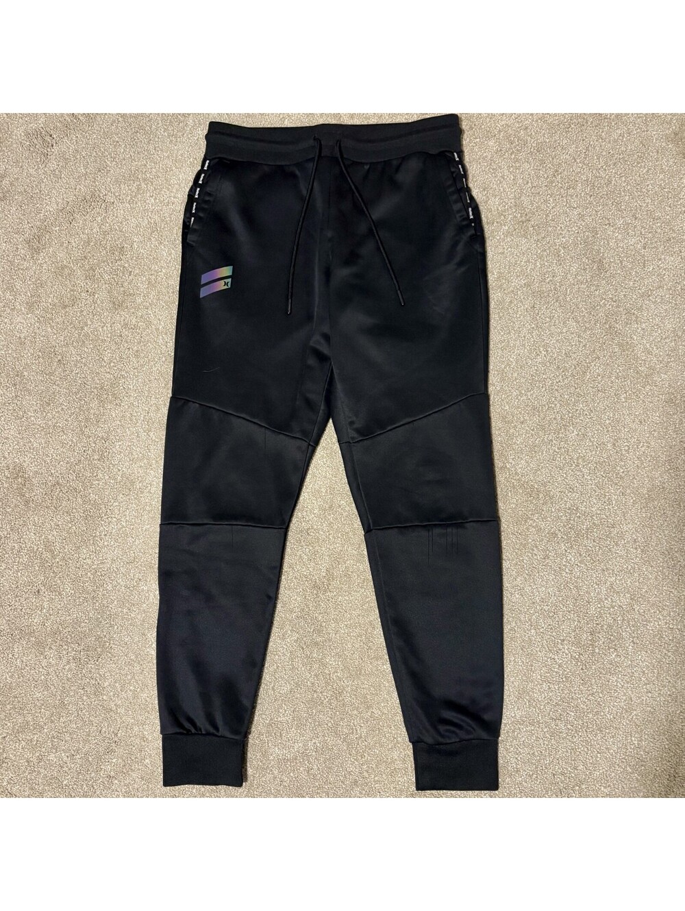 Hurley Mens Small Black Fleece Jogger Pants Sweatpants Logo Graphic Athletic